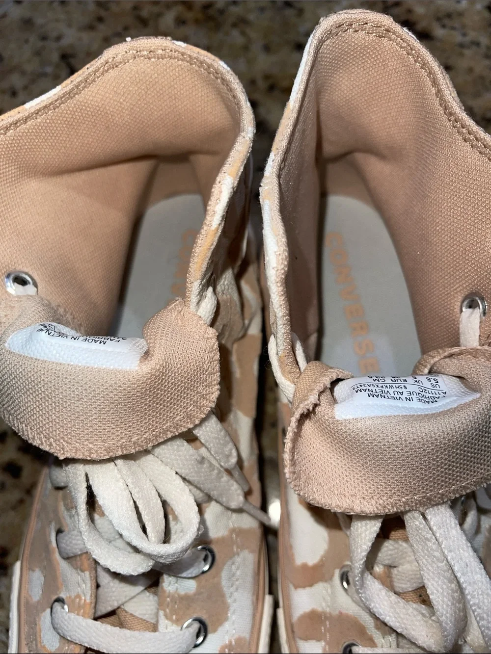 High-Top Converse Sneakers in Beige and White